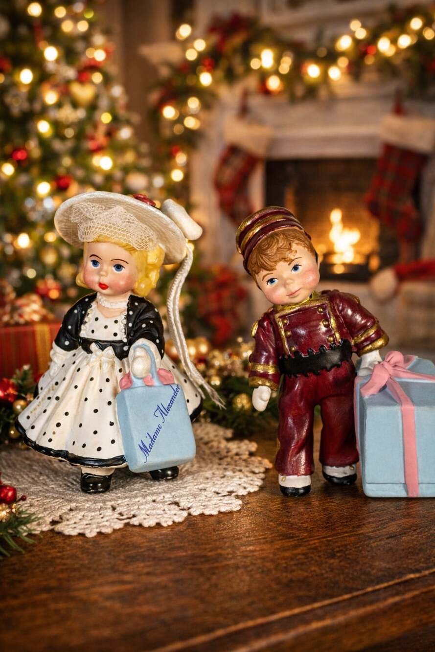 1999 Hallmark Merry Miniatures Madame Alexander Wendy Alex Bellhop Figurine Set